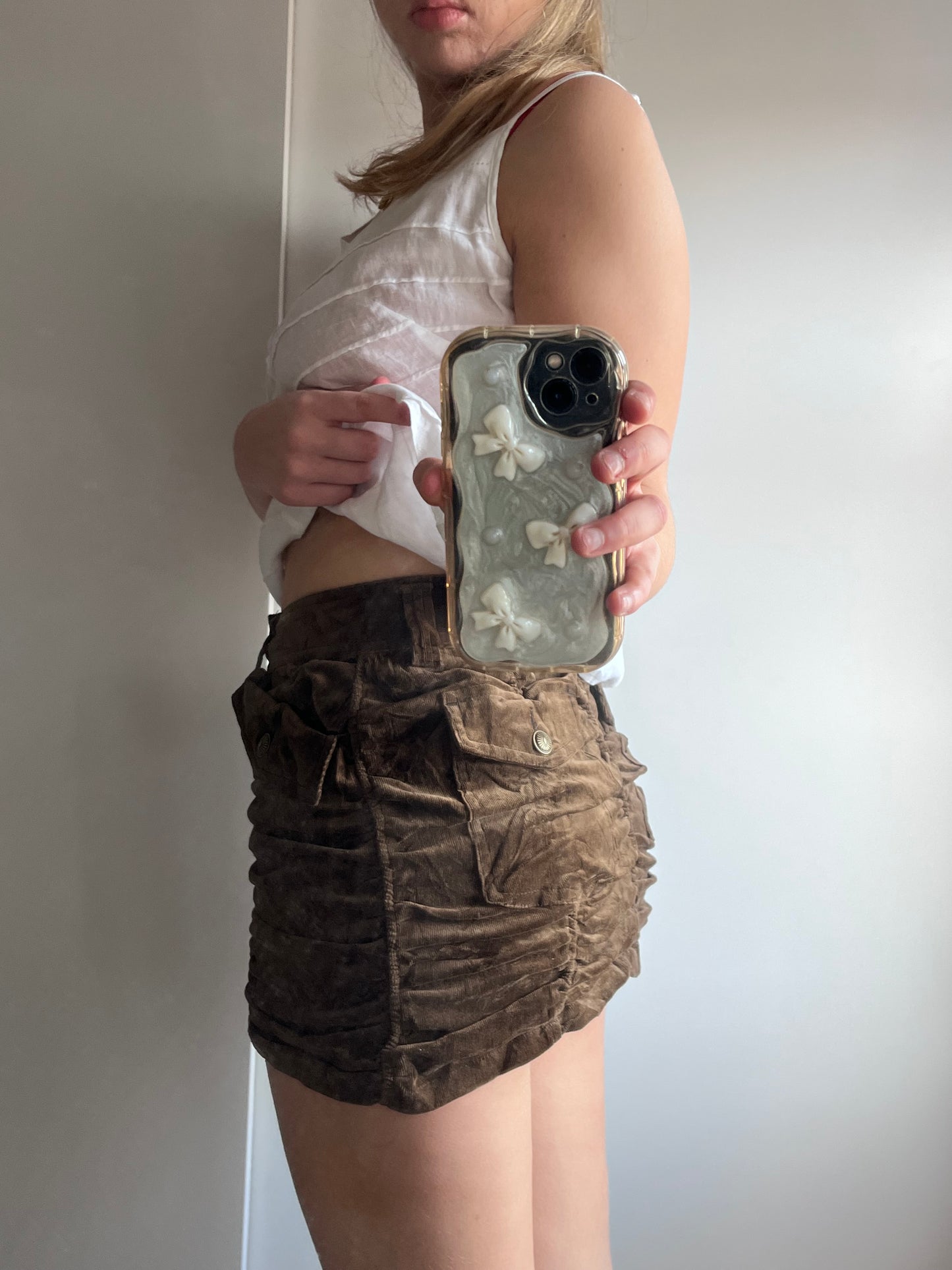 2000's vibe brown ruched mini skirt