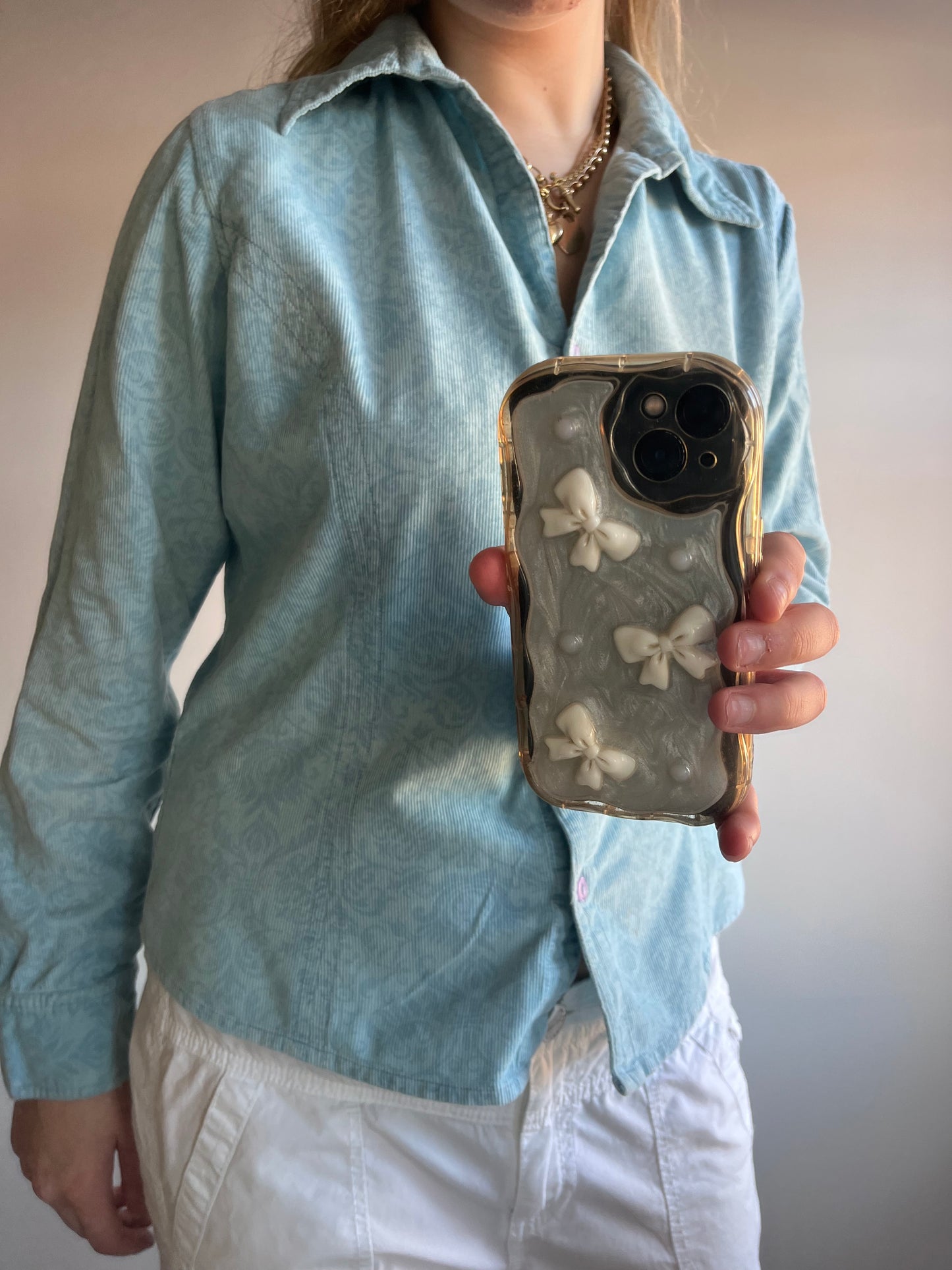 Paisley patterned corduroy blue shirt